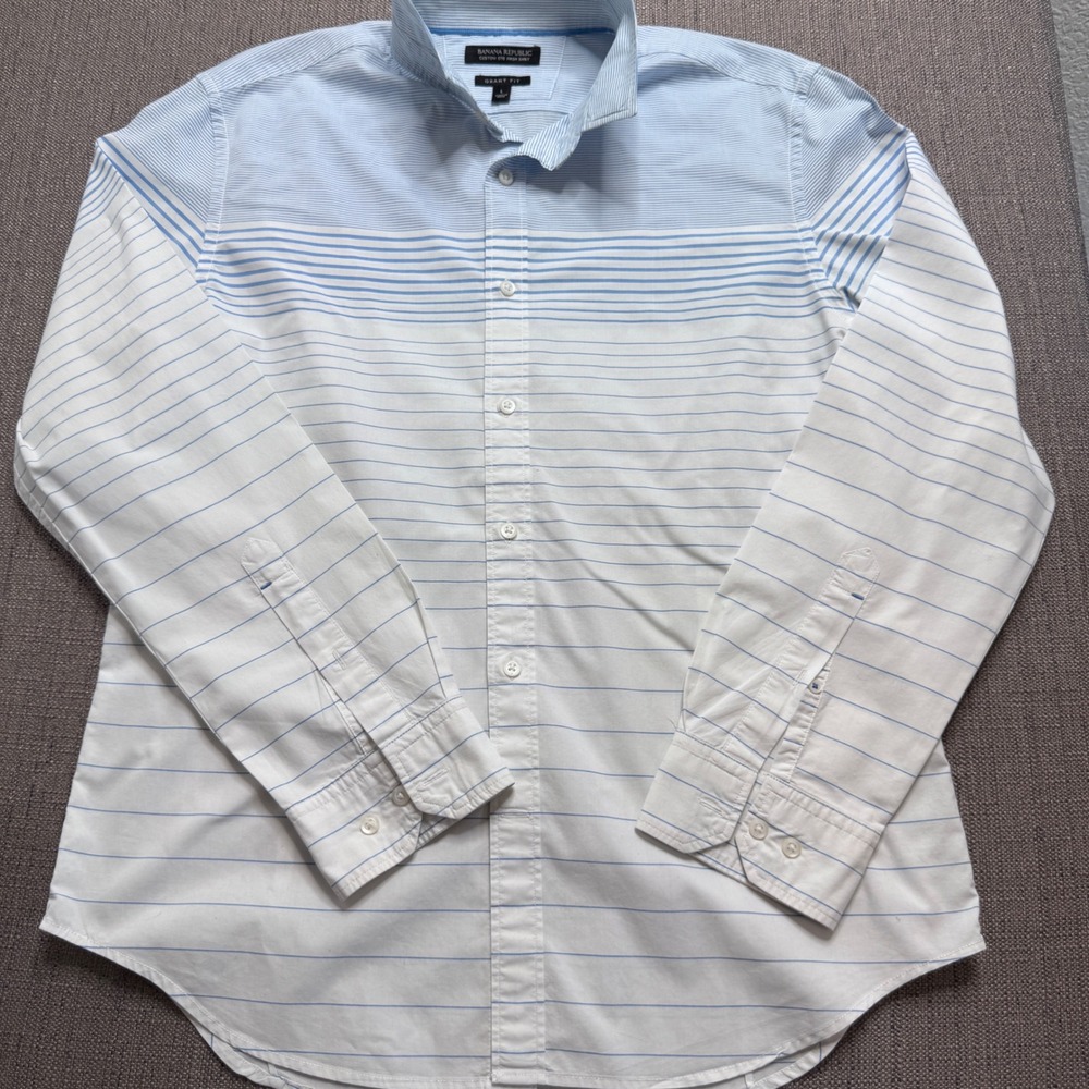 Banana Republic Mens Grant Fit Custom 078 Wash Striped Button Down Shirt Large